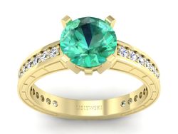 Złoty Pierścionek ze szmaragdem i brylantami - p16779zsm