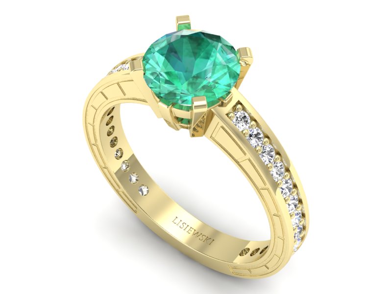 Złoty pierścionek ze szmaragdem i brylantami - p16779zsm — zdjęcie 3