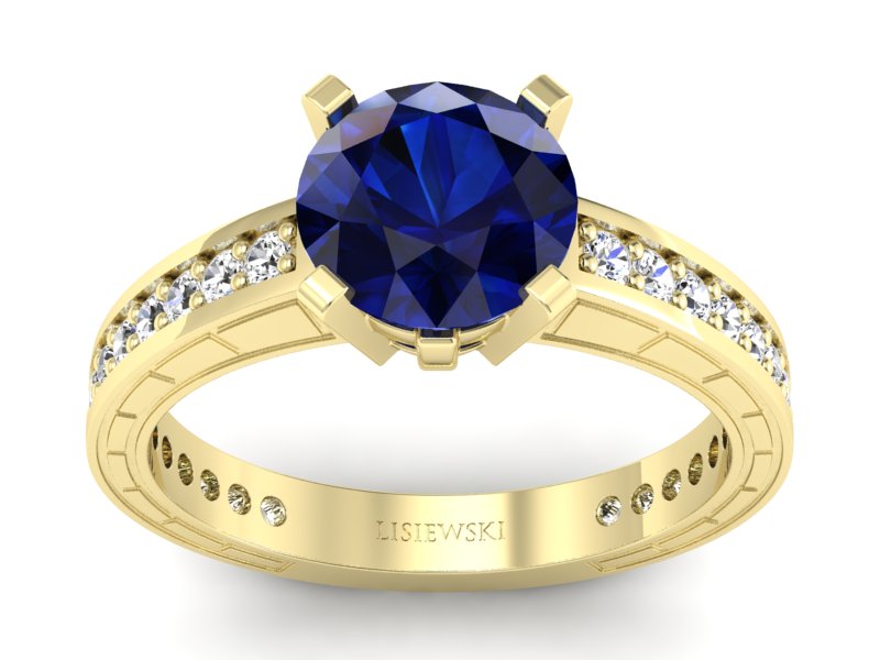 Pierścionek z szafirem i brylantami żółte złoto - p16779zsz
