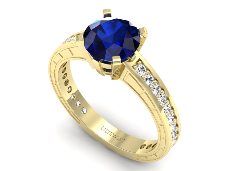 Pierścionek z szafirem i brylantami żółte złoto - p16779zsz — zdjęcie 3