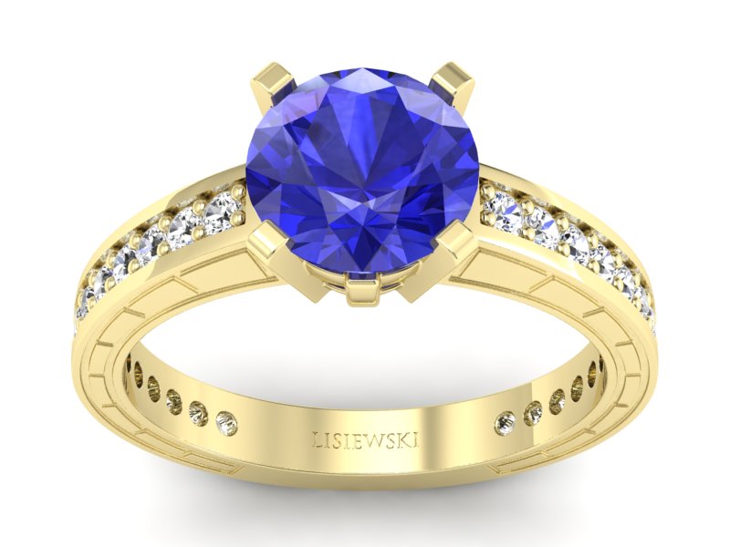 Pierścionek z szafirem i brylantami żółte złoto - p16779zszc
