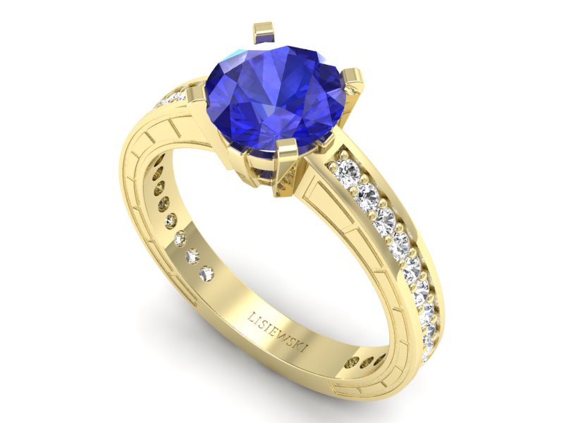 Pierścionek z szafirem i brylantami żółte złoto - p16779zszc — zdjęcie 3