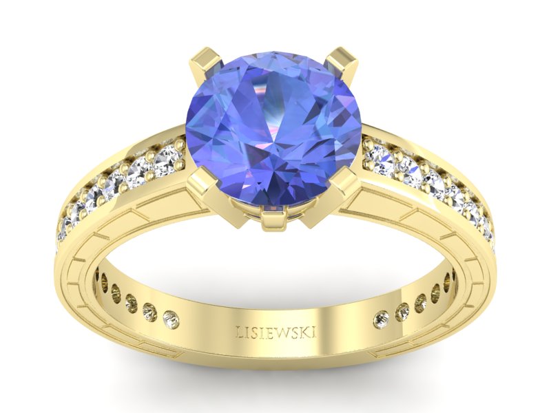 Pierścionek żółte złoto z tanzanitem i brylantami - p16779zt