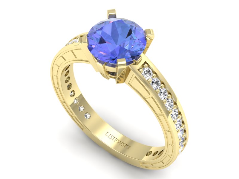 Pierścionek żółte złoto z tanzanitem i brylantami - p16779zt — zdjęcie 3