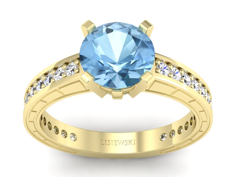 Pierścionek z topazem i brylantami żółte złoto - p16779ztp