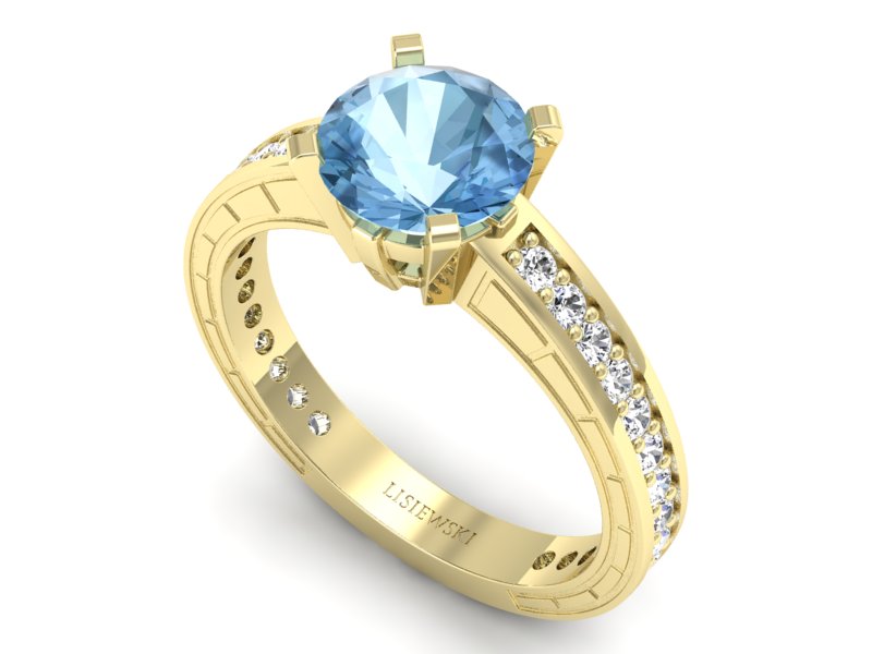 Pierścionek z topazem i brylantami żółte złoto - p16779ztp — zdjęcie 3