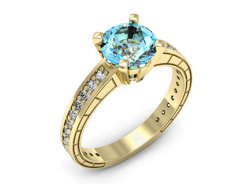 Pierścionek z topazem i brylantami żółte złoto - p16779ztp — zdjęcie 4