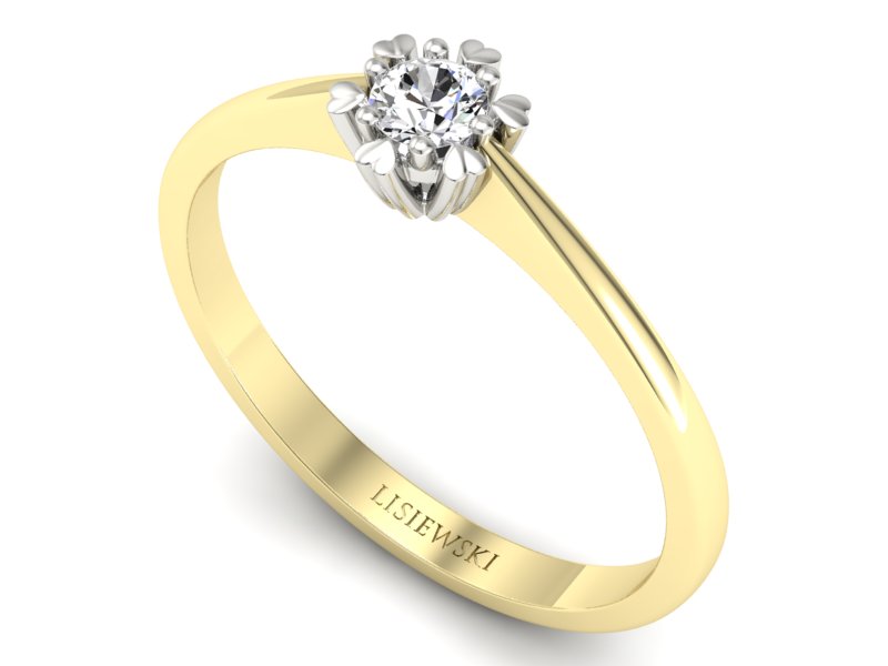 Pierścionek z brylantem z żółtego i białego złota - p16781zb — zdjęcie 3