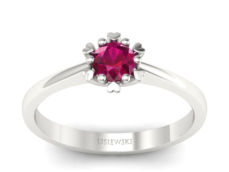 Złoty pierścionek z rubinem białe złoto - p16782br