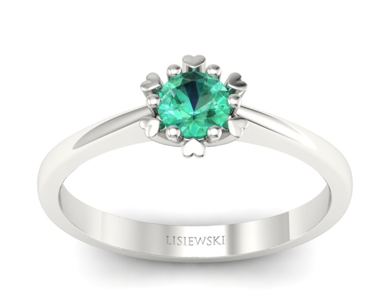 Złoty pierścionek białe złoto ze szmaragdem - p16782bsm