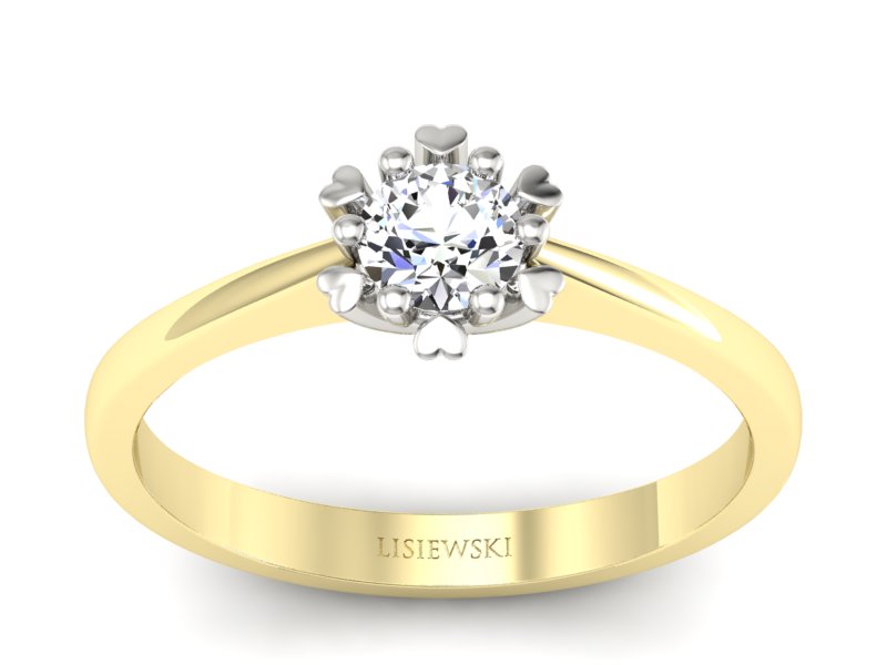 Złoty pierścionek z brylantem żółte białe złoto - p16782zb