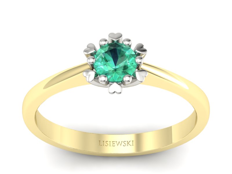 Pierścionek ze szmaragdem żółte i białe złoto - p16782zbsm