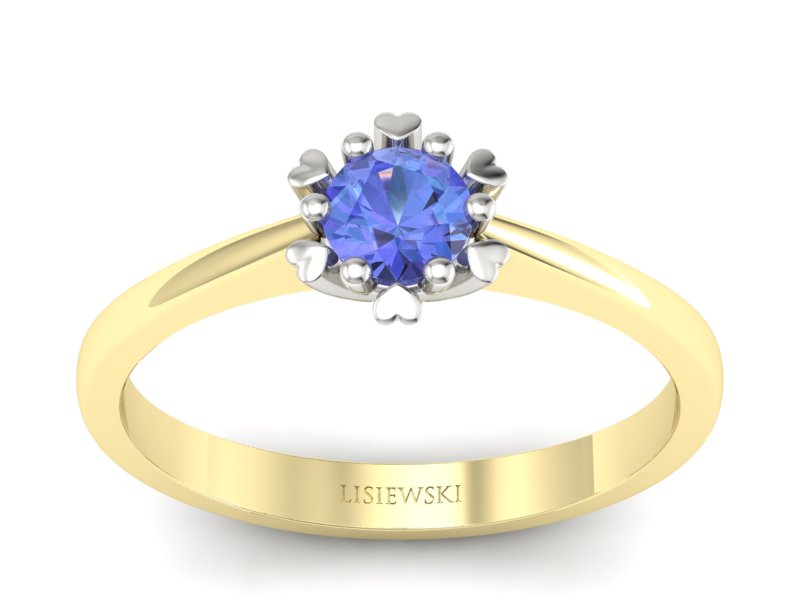 Pierścionek z tanzanitem żółte i białe złoto - p16782zbt