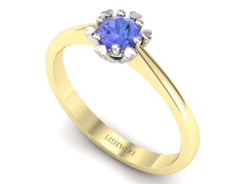 Pierścionek z tanzanitem żółte i białe złoto - p16782zbt — zdjęcie 3
