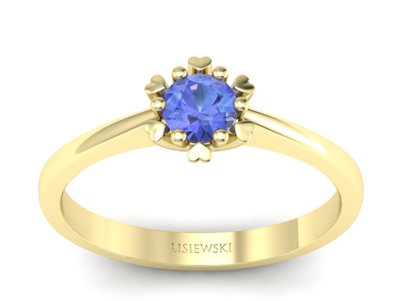 Złoty pierścionek z tanzanitem żółte złoto - p16782zt
