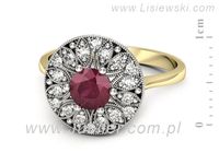 Pierścionek z rubinem i brylantami żółte białe złoto 585 - p16784zbr- 2