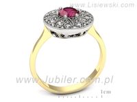 Pierścionek z rubinem i brylantami żółte białe złoto 585 - p16784zbr- 3