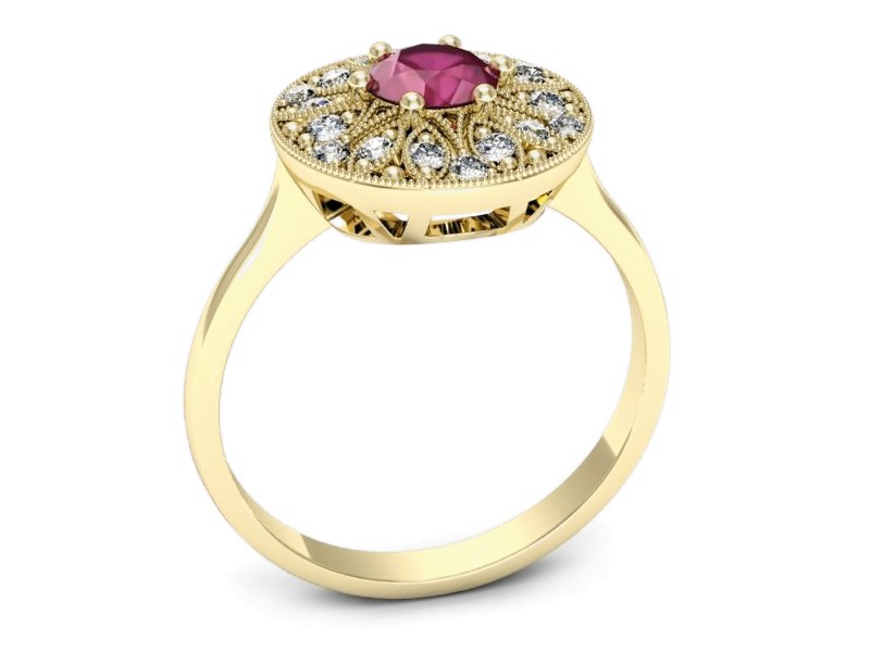 Pierścionek z rubinem i brylantami żółte złoto - p16784zr — zdjęcie 3