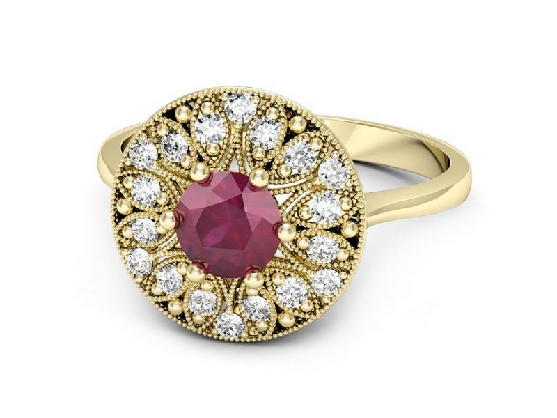 Pierścionek z rubinem i brylantami żółte złoto - p16784zr — zdjęcie 2