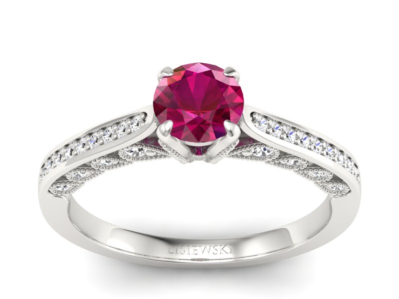 Pierścionek z rubinem i brylantami białe złoto - p16812br