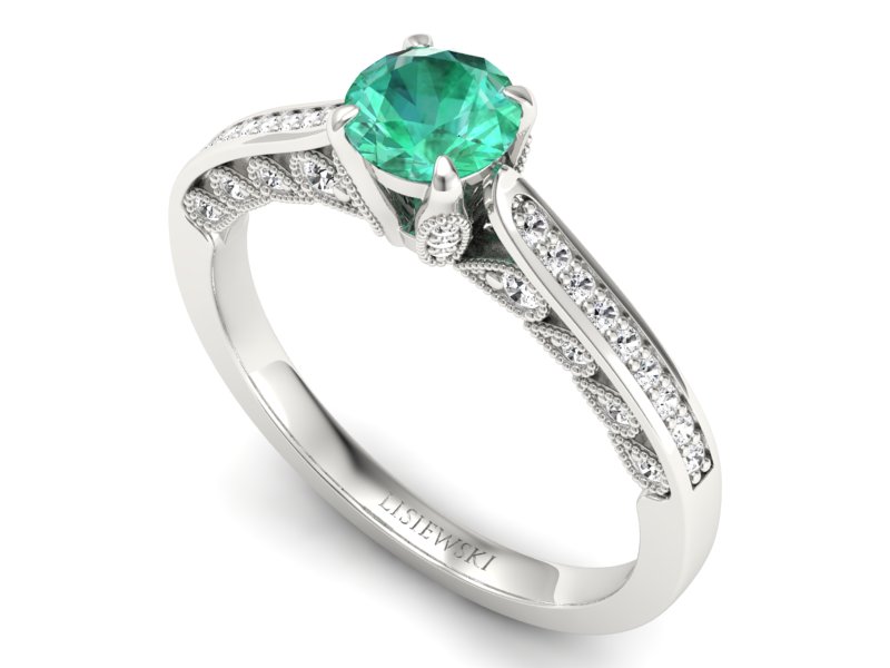 Złoty pierścionek ze szmaragdem i brylantami - p16812bsm — zdjęcie 3