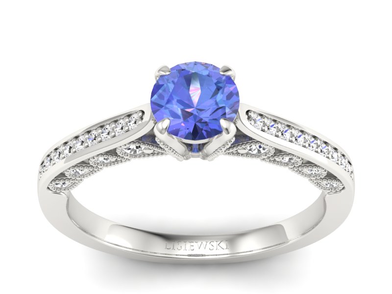 Pierścionek z tanzanitem białe złoto i brylantami - p16812bt