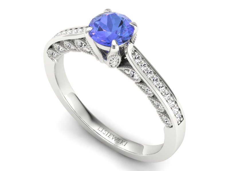 Pierścionek z tanzanitem białe złoto i brylantami - p16812bt — zdjęcie 3