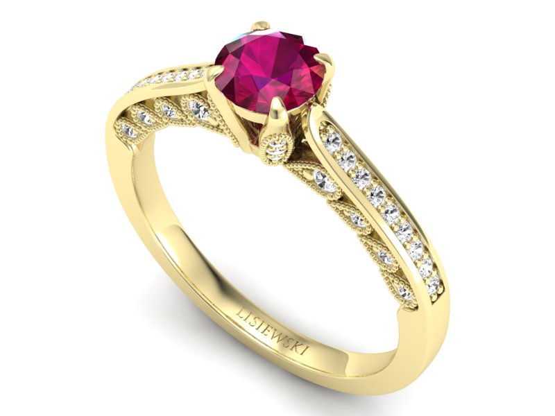 Pierścionek z rubinem i brylantami żółte złoto - p16812zr — zdjęcie 3