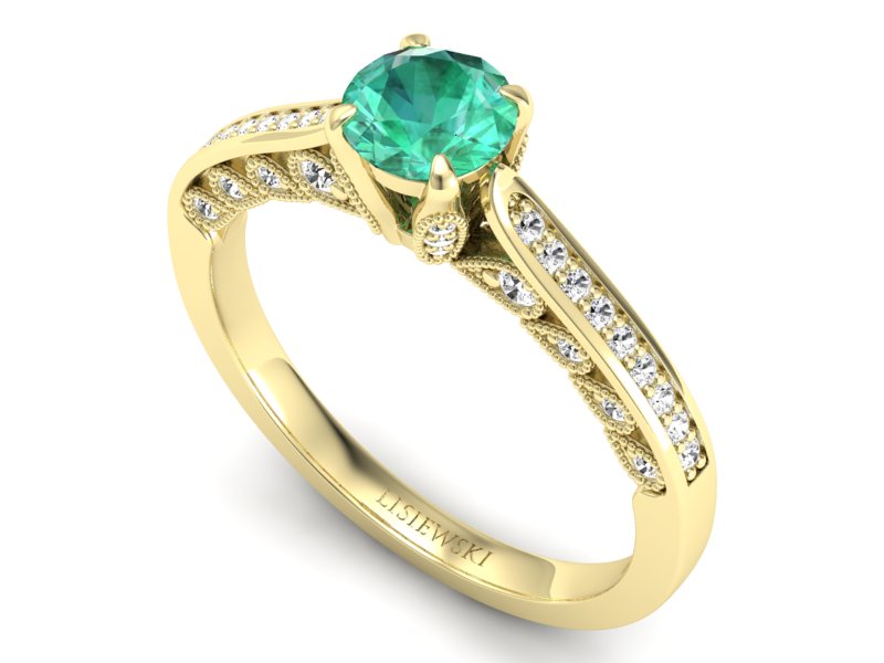 Złoty pierścionek ze szmaragdem i brylantami - p16812zsm — zdjęcie 3