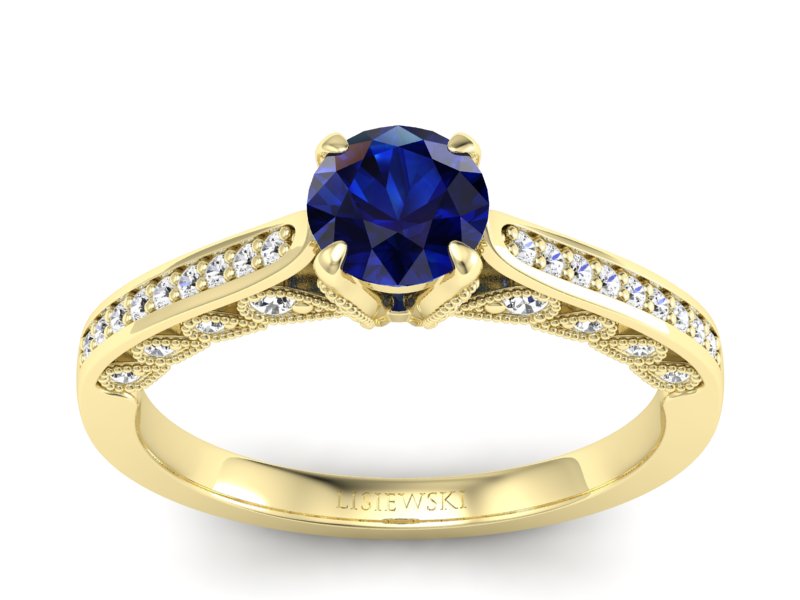 Pierścionek z szafirem i brylantami żółte złoto - p16812zsz