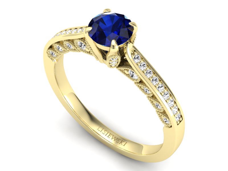 Pierścionek z szafirem i brylantami żółte złoto - p16812zsz — zdjęcie 3