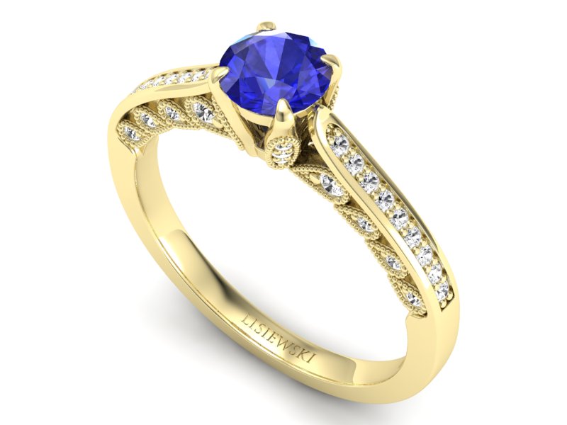 Pierścionek z szafirem i brylantami żółte złoto - p16812zszc — zdjęcie 3