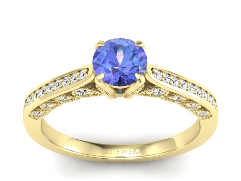 Pierścionek z tanzanitem żółte złoto i brylantami - p16812zt