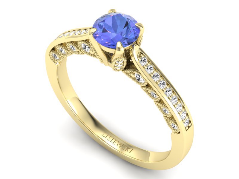Pierścionek z tanzanitem żółte złoto i brylantami - p16812zt — zdjęcie 3