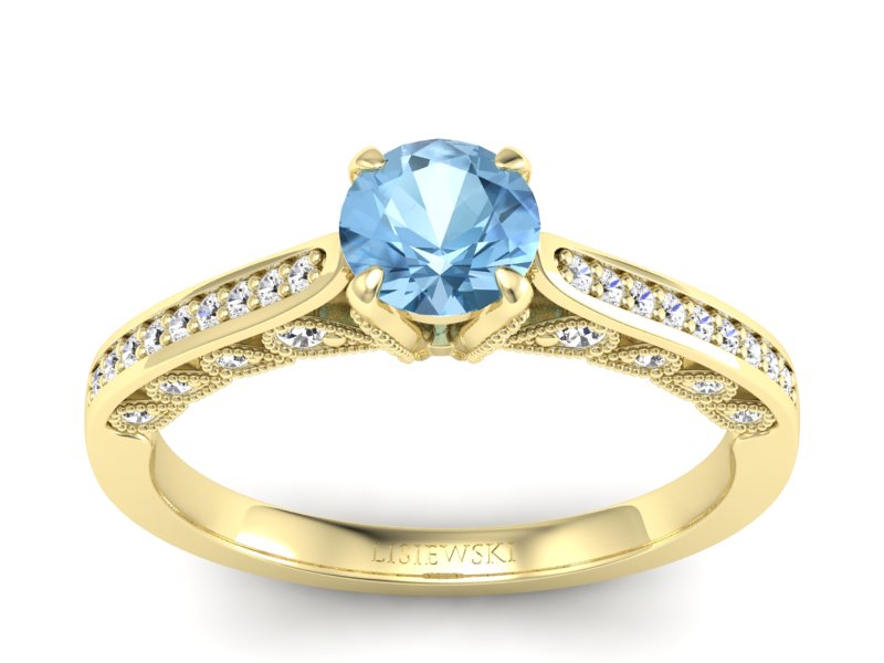 Pierścionek z topazem i brylantami żółte złoto - p16812ztp