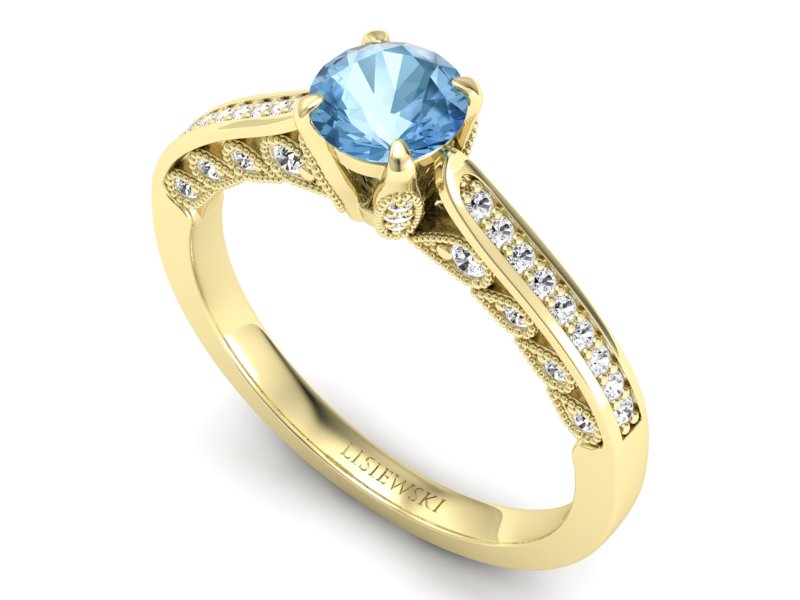 Pierścionek z topazem i brylantami żółte złoto - p16812ztp — zdjęcie 3