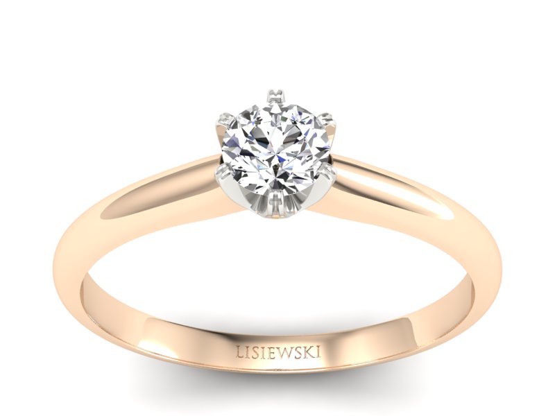 Pierścionek z brylantem różowe i białe złoto - P16822cb