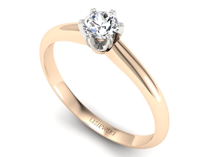 Pierścionek z brylantem różowe i białe złoto - P16822cb — zdjęcie 3