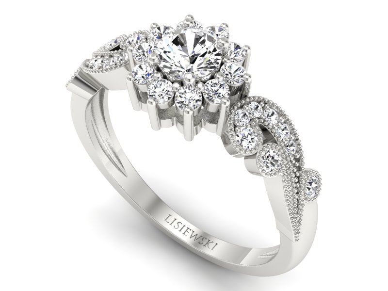 Pierścionek zaręczynowy z brylantami białe złoto - p16897b — zdjęcie 3