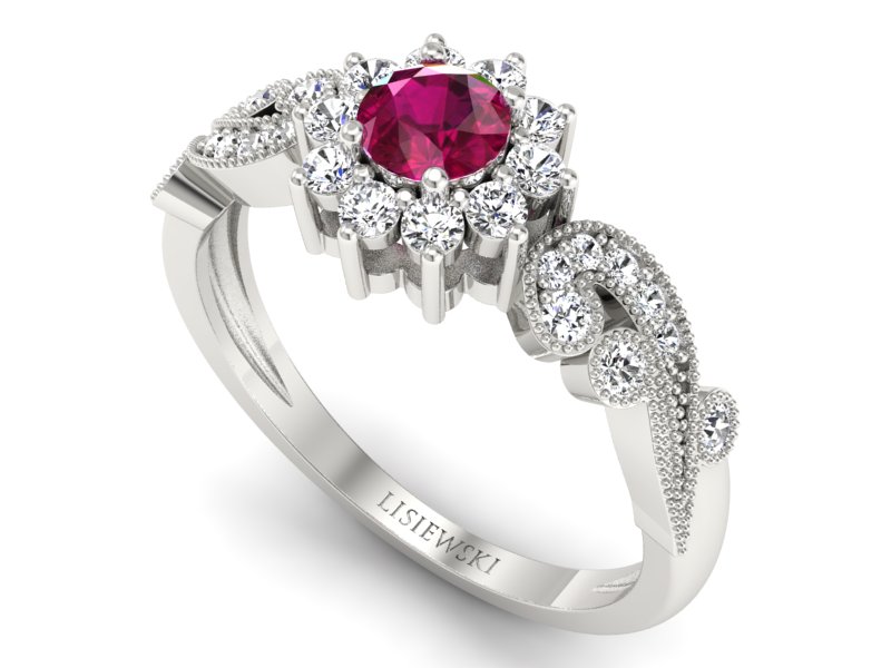 Pierścionek z rubinem i brylantami - p16897br — zdjęcie 3