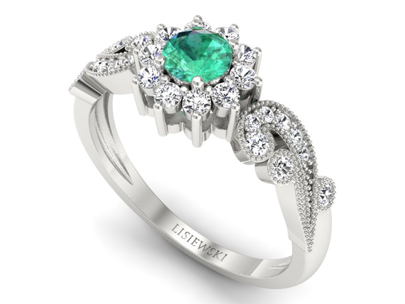 Złoty pierścionek ze szmaragdem i brylantami - p16897bsm — zdjęcie 3