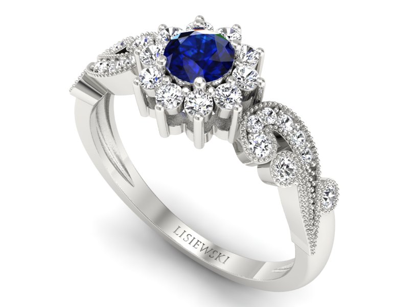 Pierścionek białe złoto z szafirem i brylantami - P16897bsz — zdjęcie 3