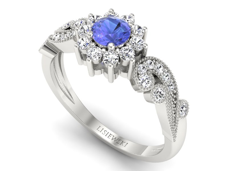 Pierścionek z tanzanitem białe złoto z brylantami - p16897bt — zdjęcie 3
