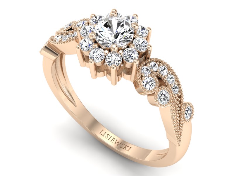 Złoty pierścionek z brylantami różowe złoto - p16897c — zdjęcie 3