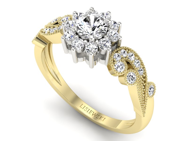 Złoty pierścionek z brylantami - p16897zb — zdjęcie 3