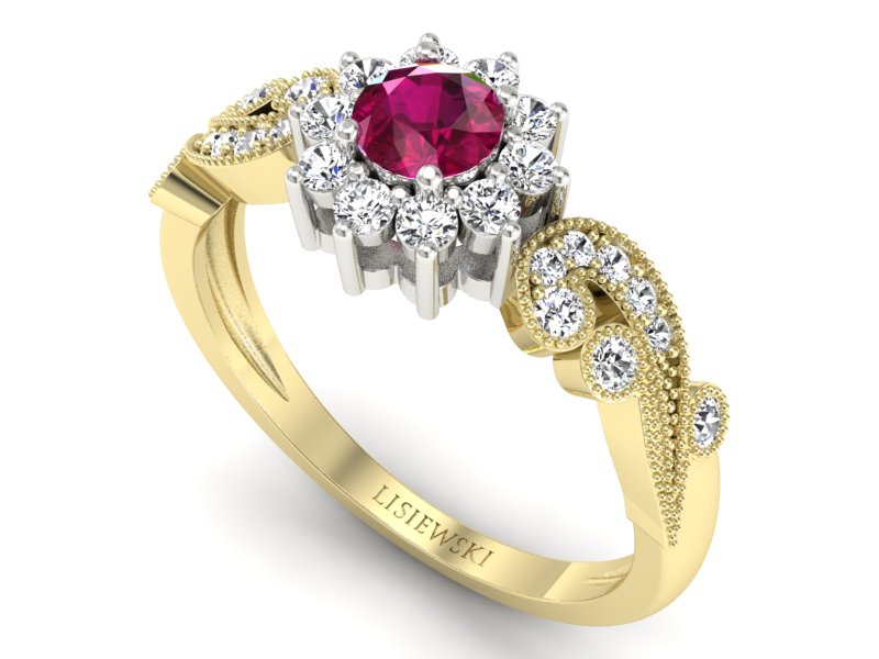 Pierścionek z rubinem i brylantami - p16897zbr — zdjęcie 3