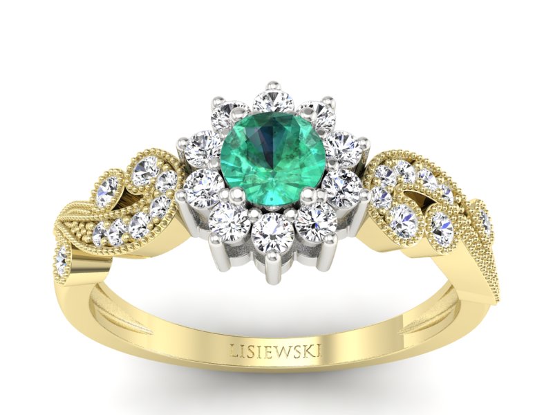 Złoty pierścionek ze szmaragdem i brylantami - p16897zbsm