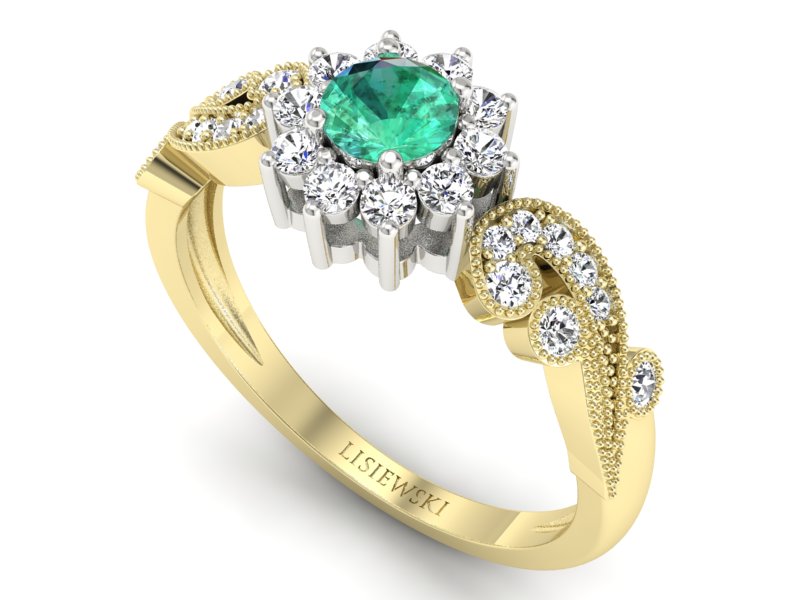 Złoty pierścionek ze szmaragdem i brylantami - p16897zbsm — zdjęcie 3