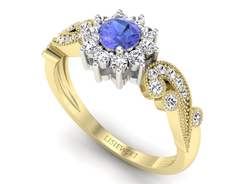 Pierścionek z tanzanitem i brylantami - p16897zbt — zdjęcie 3