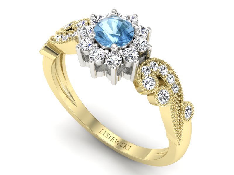 Złoty pierścionek z topazem i brylantami - p16897zbtp — zdjęcie 3